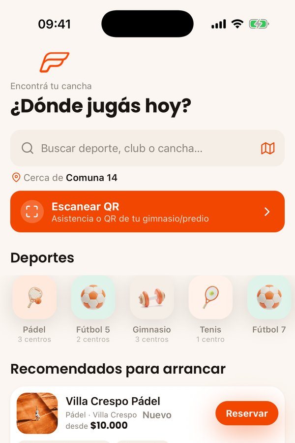 Marketplace da Forzapp no app: centros de padel e futebol por perto, com horários disponíveis hoje