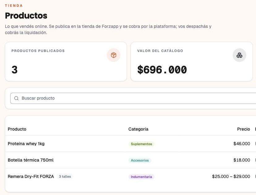 CRM da Forzapp: catálogo da loja com produtos, preços, forma de entrega e estoque